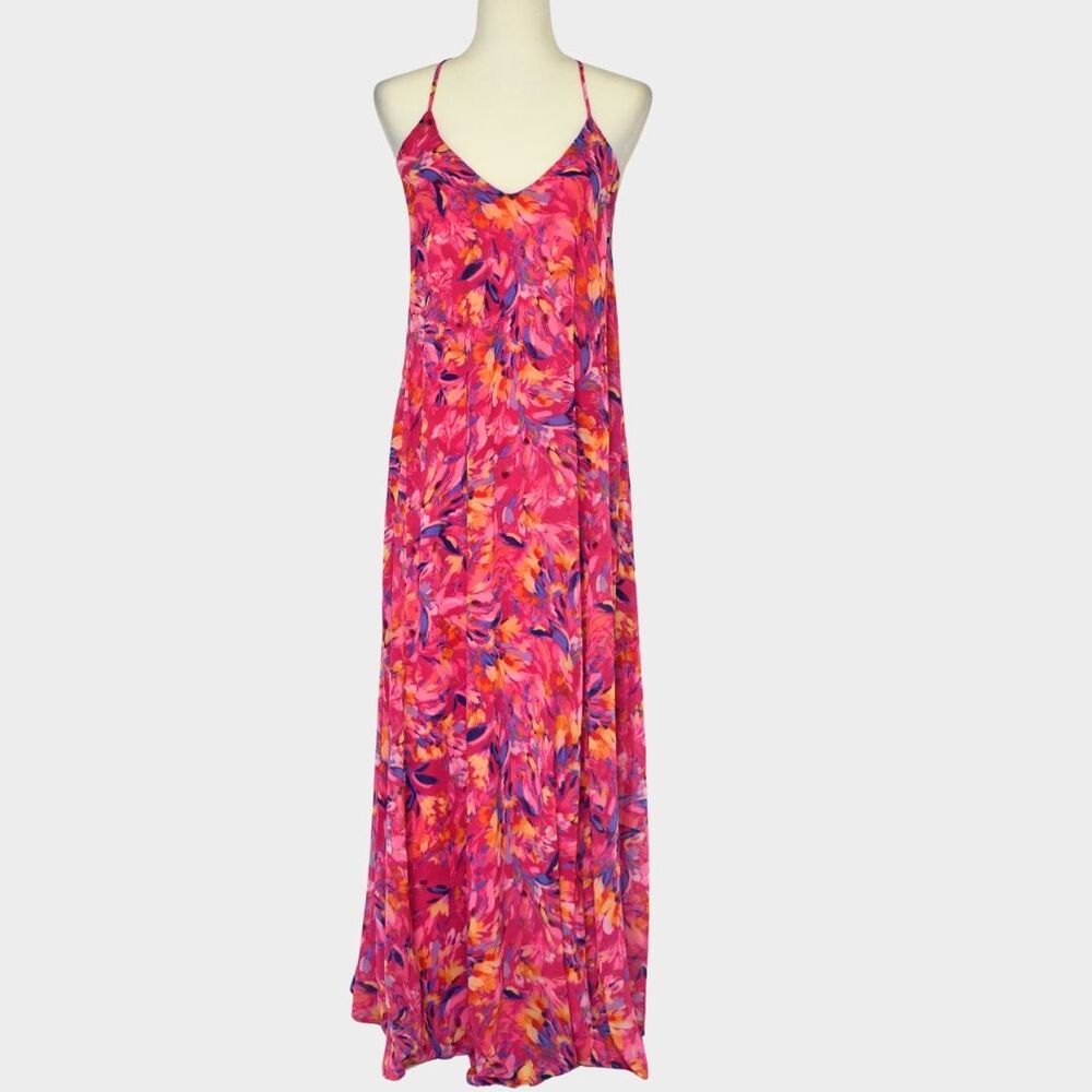 NICOLE MILLER Women's Muted Floral Charmeuse Satin Slip Maxi Dress Size XS